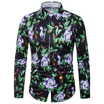 

Brand Mens Slim Fit Luxury Floral Print Dress Shirts Long Sleeve Chemise Homme 2018 Spring New Casual Stylish Shirt Men Camisas