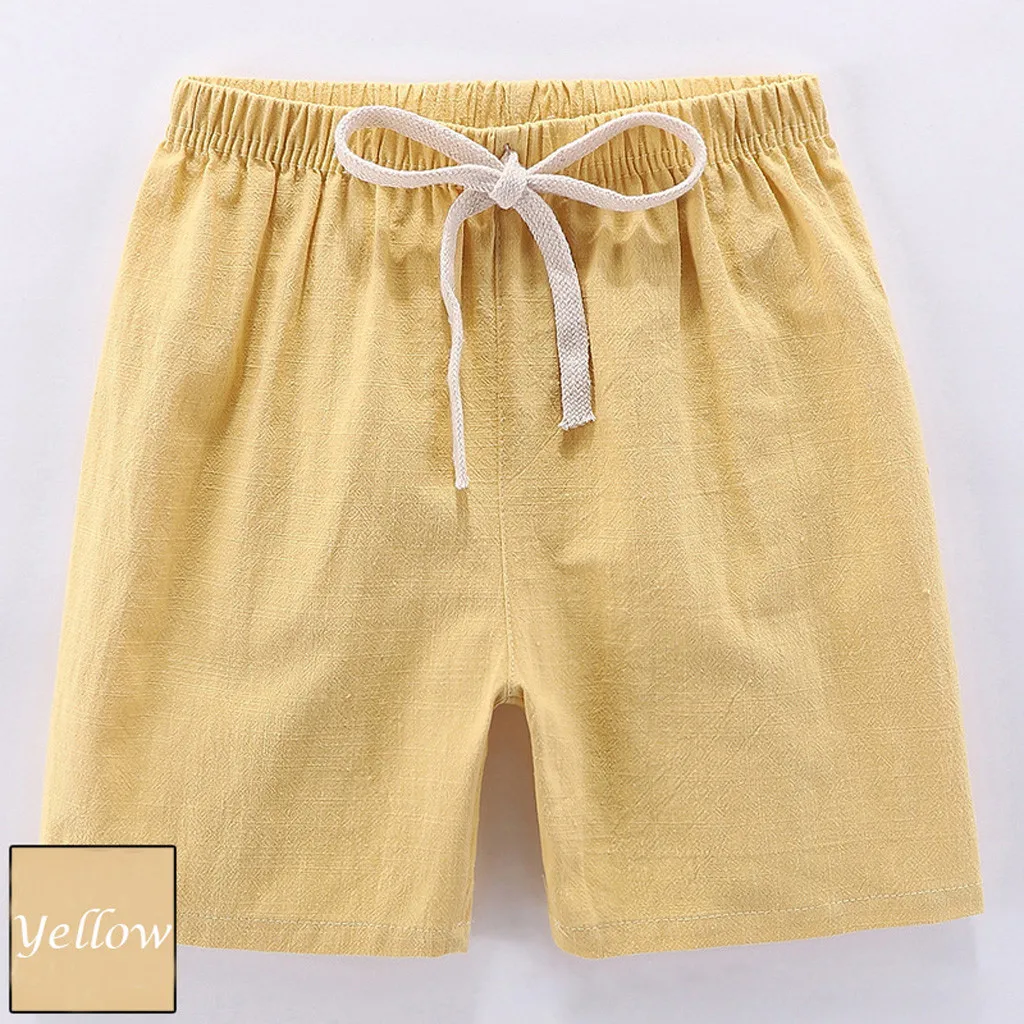 Summer Children Shorts Kids Boy Girl Linen Casual Short Elastic Waist Sports Pants Baby Clothes - Цвет: Yellow