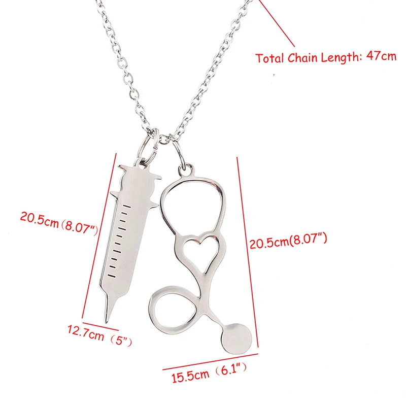 AMORUI Medical Stethoscope Syringe Pendant Statement Choker Necklace Stainless Steel Gold/Silver Necklaces Pendants Women Gift