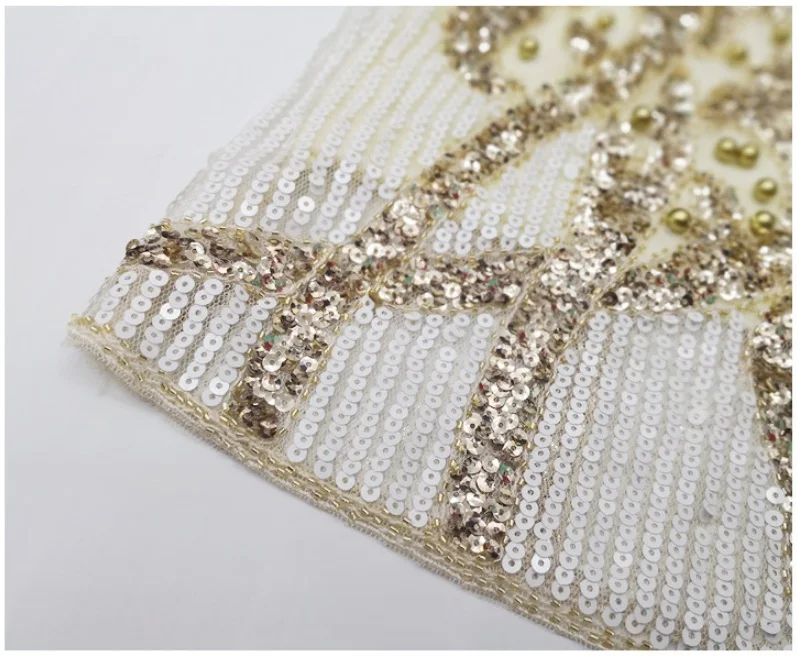 Beading Sequined Lace Dresses Women Fashion O-Neck Long Sleeve Luxury Knee-length Dress 13