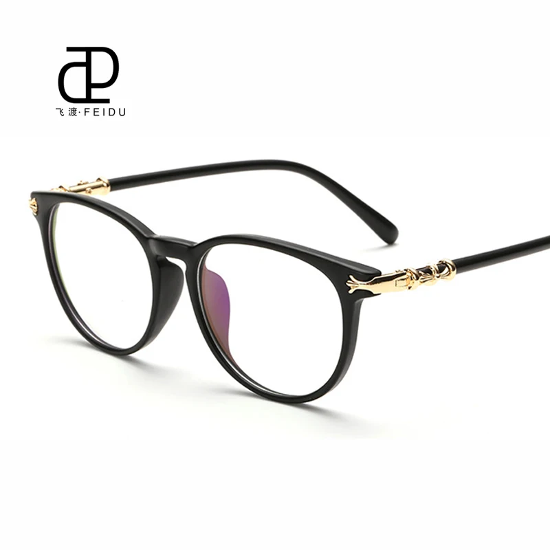 FEIDU Новая мода кошачий глаз солнцезащитные очки оправа для женщин Ретро брендовый дизайн прозрачные линзы очки оправа для мужчин очки с чехлом - Цвет линз: Matte Black