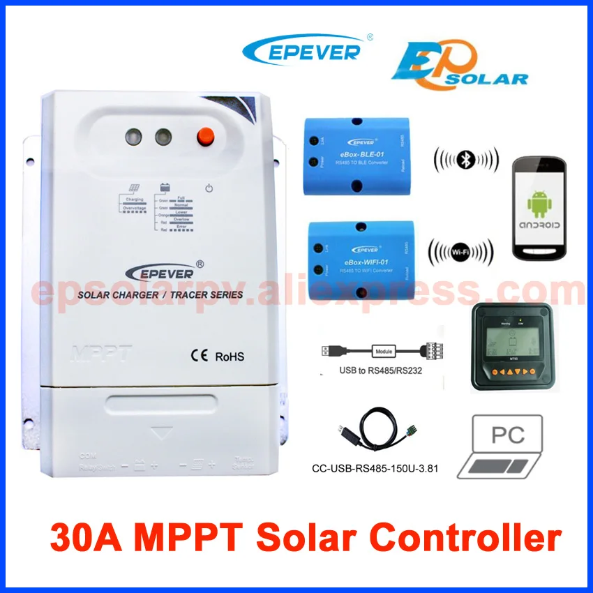 

Tracer3210CN 30A MPPT solar charge controller 12v 24v EPEVER Regulator with MT50 WIFI Bluetooth PC Communication Mobile APP
