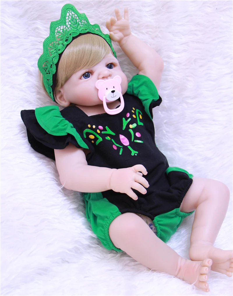 Кукла Reborn полностью силиконовая кукла для девочек 55 см милая мягкая Baby голубые