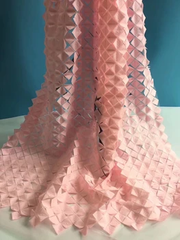 

Pink lace fabric Ni Let, Nigeria lace fabric with 3D applique gauze lace fabric high quality 2019 T31161