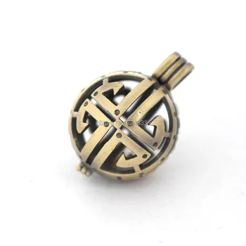 

30x21mm Vintage Filigree Hollow Cage Round Ball Locket Pendants For DIY Rhinestone Essential Oil Diffuser Perfume Chime Making