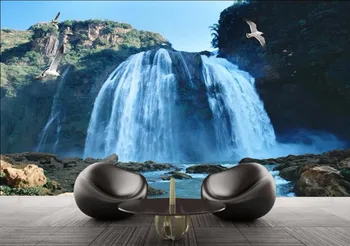 

custom Waterfall water scenery wallpapers for living room Bedroom Background Wall Non-woven 3 d wallpaper brick