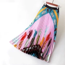 Весна лето, женские длинные юбки, европейский бренд, плиссированная юбка, высокая талия, мультяшный принт, юбка миди, уличная одежда, Faldas Mujer