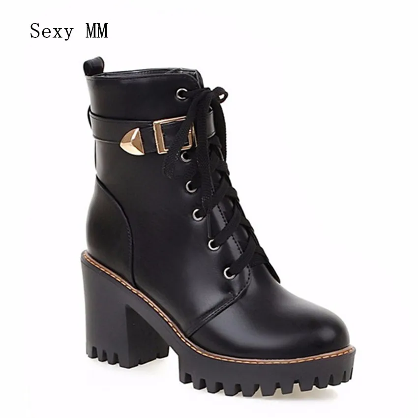 

Spring Autumn Winter Square High Heels Women Ankle Boots Shoes Woman Short Boots botas High Quality Plus Size 34-40.41,42,43