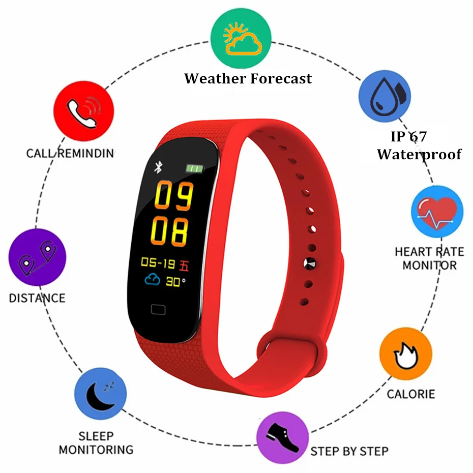 

Colorful Band Smart Watch Men Calorie Fitness Tracker Bracelet Women Message Reminder Digital Unisex Clock Android IOS 2018 New