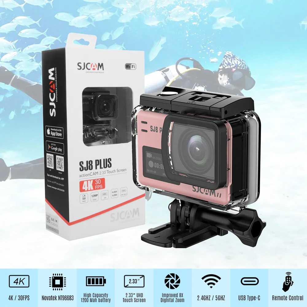 

SJCAM SJ8 PLUS Action Camera 4K/30FPS 12MP Sports Cam with EIS 170 degree Wide Angle Lens 1200mAh Battery for Underwater