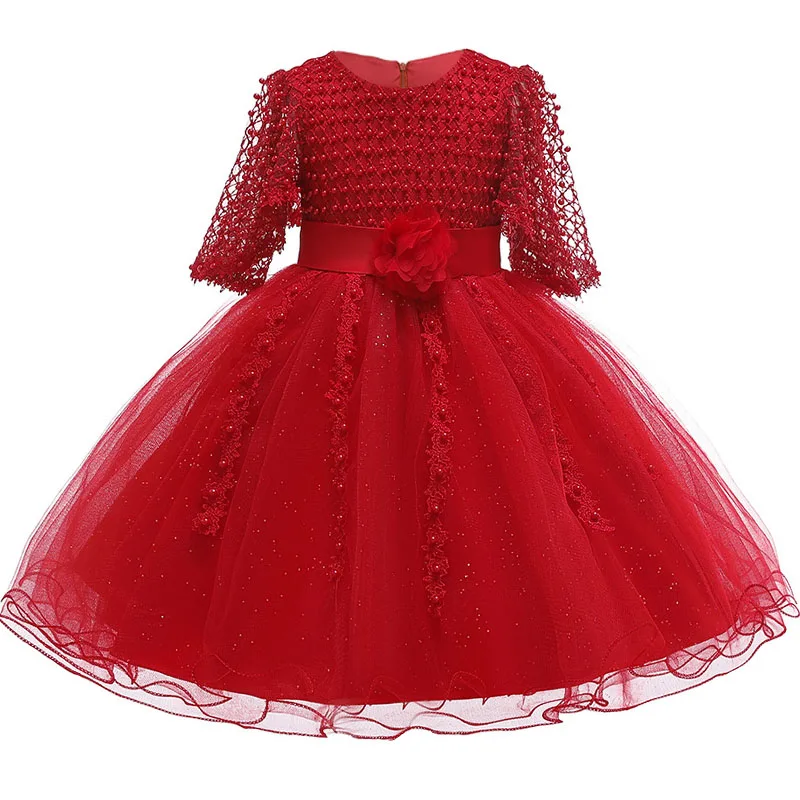 

New Quality Beading Christmas Girls Dresses Kids Clothes Wedding Flower Girl Dress Birthday Party Costumes Children Clothing