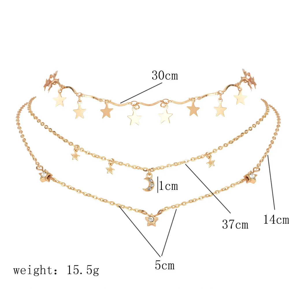 Колье золотого цвета ожерелье Короткие Многослойные Бусины кисточкой женское ожерелье s& Подвески кристаллическая звезда ювелирные изделия, чокеры A251