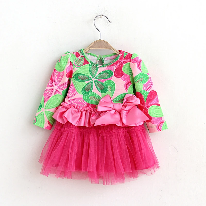 Платье для новорожденных девочек детская одежда платье принцессы с длинными рукавами с цветочным принтом детская одежда Вечернее Бальное