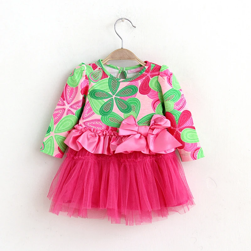 Newborn Baby Girls Dress Baby Clothes Long Sleeve Princess Dress Print
