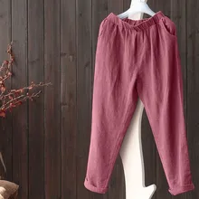 Plus Size 5XL Harem Pants Linen Vintage Big Size Vintage Trousers Women Streetwear Korean Style Pockets Loose Pants