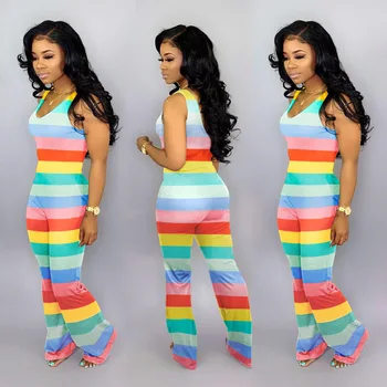 

Allyzozo Women Summer Sweet Striped Jumpsuits O neck Loose Pantys Streetwear Casual Playsuits Clothing