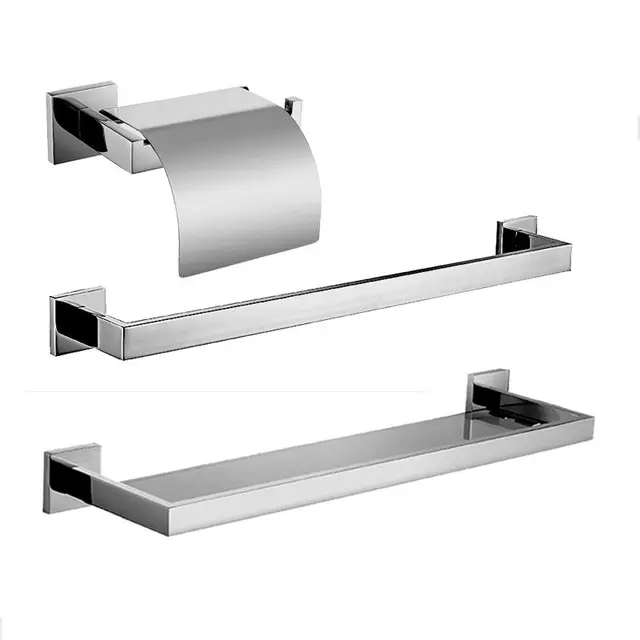 Modern Silver 304 Stainless Steel Bathroom Accessories Sets Square Base