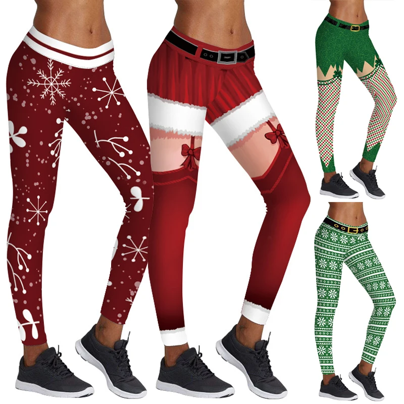 Женские брюки, рождественские леггинсы с рождественским рисунком, леггинсы для фитнеса со снеговиком