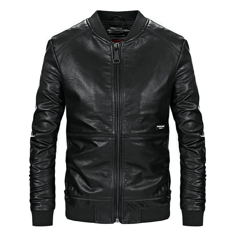 Прямая новая осенняя мужская кожаная куртка Slim Fit Стенд воротник Jaqueta Couro bomber Jacket Faux пальто из кожи и меха AXP196