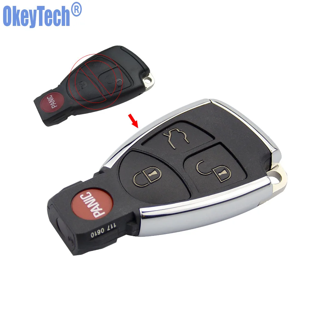 OkeyTech 4 Buttons New Style Modified Key Shell Fob Case for Mercedes Benz CLS C E S 3+1 Button Bright Side with Battery Holder