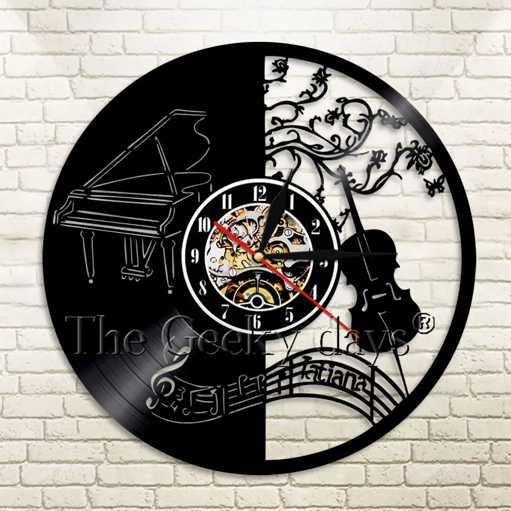 

1Piece Music Instrument Vinyl Record Wall Clock Violin Piano LED Hanging Watch Time Clock Modern Music Wall Art Home Decorative