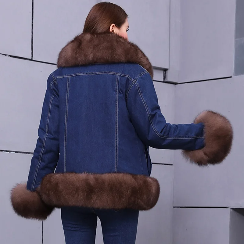 Jeans Courtes Vestes Épais Parkas Réel Fourrure Casual Veste Femelle Femmes Doublure De color Vintage Hiver Amovible 3 Manteau color Parka Renard Color Denim 1 2 rfwqrYXx