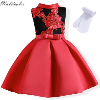 

Multicolor New Summer Bow Dress For Girls Wedding Dress Fancy princess dress sock Set kids Clothes tutu Dresses Vestidos 3-10Y
