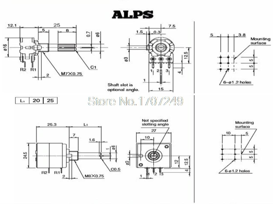 1 шт. 10 к 20 к 50 к 100 к 250 к 500 к Япония ALPS RK27 двойной стерео потенциометр 10~ 500KAX2 накатанный вал RK27 поворотный переключатель 6pin