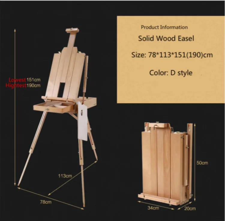 Caixa de Cavalete de Madeira Pintura a Óleo Cabalete Cavalete Puxar Haste Ferragem Suporte Multifunções Pintura Arte Suprimentos 20 Cheap Cavaletes