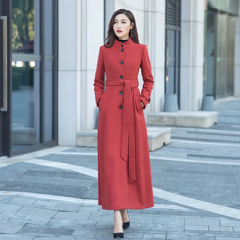Модное женское пальто, длинное шерстяное пальто, Женское пальто с длинным рукавом, модное пальто-Тренч, S-XXXL - Цвет: red