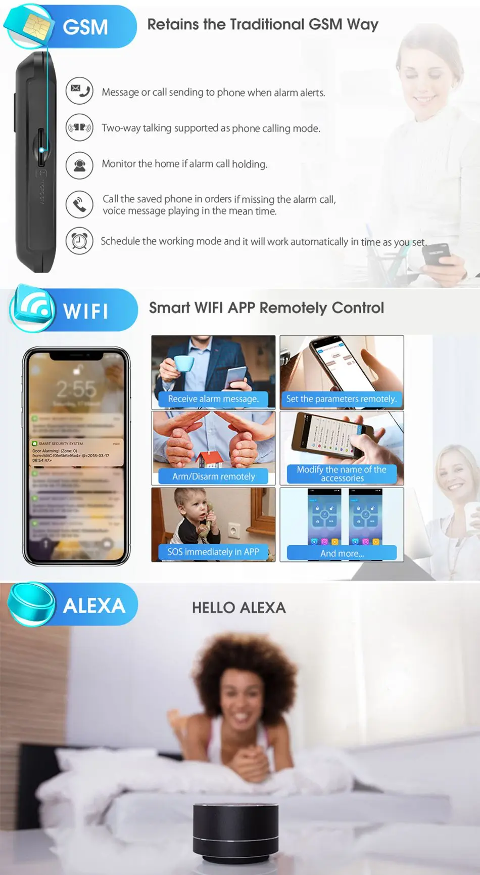 SmartYIBA Совместимость Amazon Alexa Wi Fi GSM сигнализация системы безопасности дома автоматический циферблат оповещения дистанционного брелока