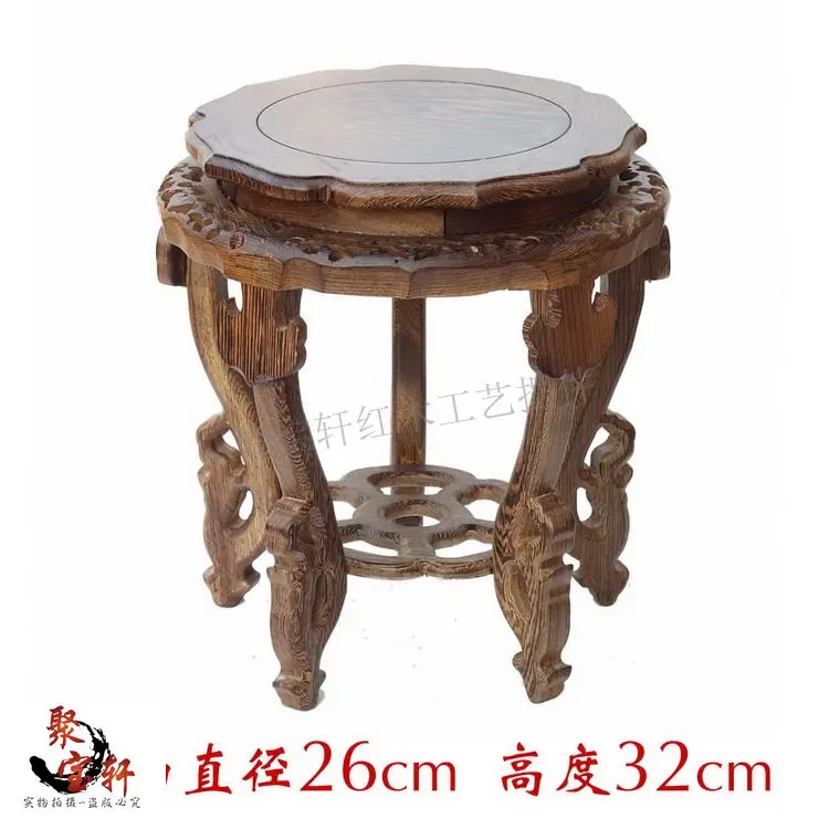 Chicken wings carved mahogany handicraft circular base solid wood flower of Buddha stone flowerpot vase furnishing articles Chicken wings carved mahogany handicraft circular base solid wood flower of Buddha stone flowerpot vase furnishing articles