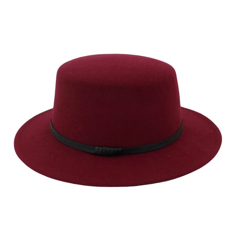Fashion Unisex Wide Brim Wool Caps Belt Felt Flat Top Fedora Hat Party Church Trilby Hats Cap For Women And Men 30DE05 (3)