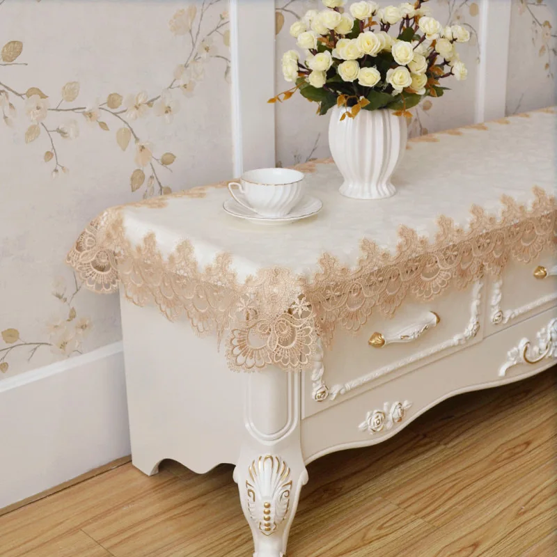 

Luxury Tea Coffee Table TV Cabinet Table Cloth Lace Sides Rectangular Living Room Tablecloth Cover Towel Table Runner Home Decor