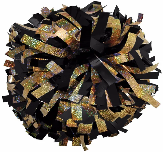 cheerleader Pom poms 3/4"x 6" metallic black/ holographic gold unisex