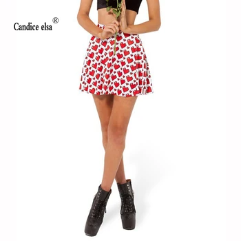 

CANDICE ELSA woman skirts digital printing wholesale sweet love red and white palace Pleated skirt Skt1004