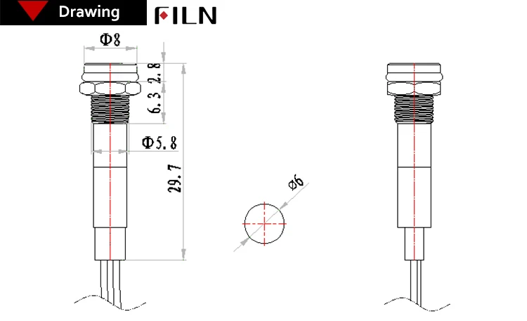 Filn 6 мм mini 3 v 5 v 6 12 24 v 220 светодиодный металлическая сигнальная лампочка без каблука сигнальная лампа красный цвет зеленый, синий orange белый с 20 см кабеля