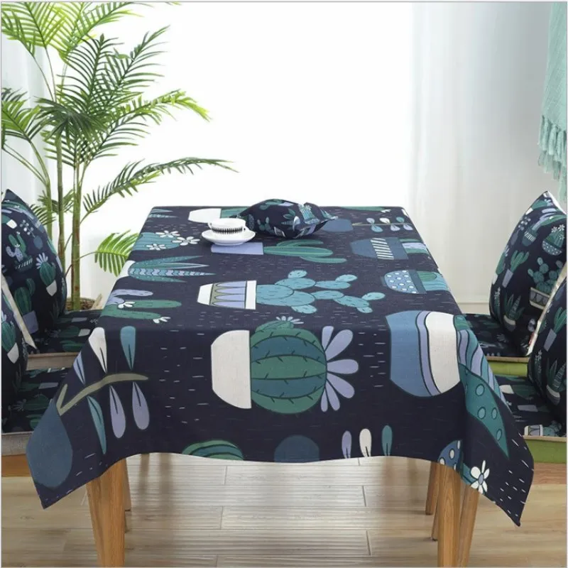 JUYANG.Green floral print tablecloth. Cotton thick linen table cloth