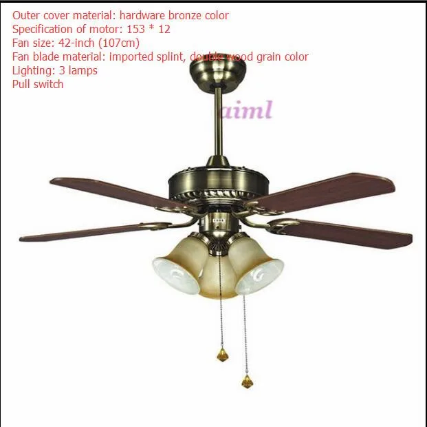 

LED ceiling fans lamp brown color wood 3 light 4pcs of Blades 110-220V 42 Inch/108cm Pull switch
