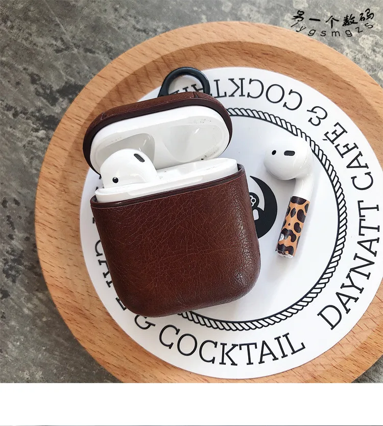Кожаный чехол для AirPods Винтаж матовый крюк защитная сумка Apple Airpods с Брелоки