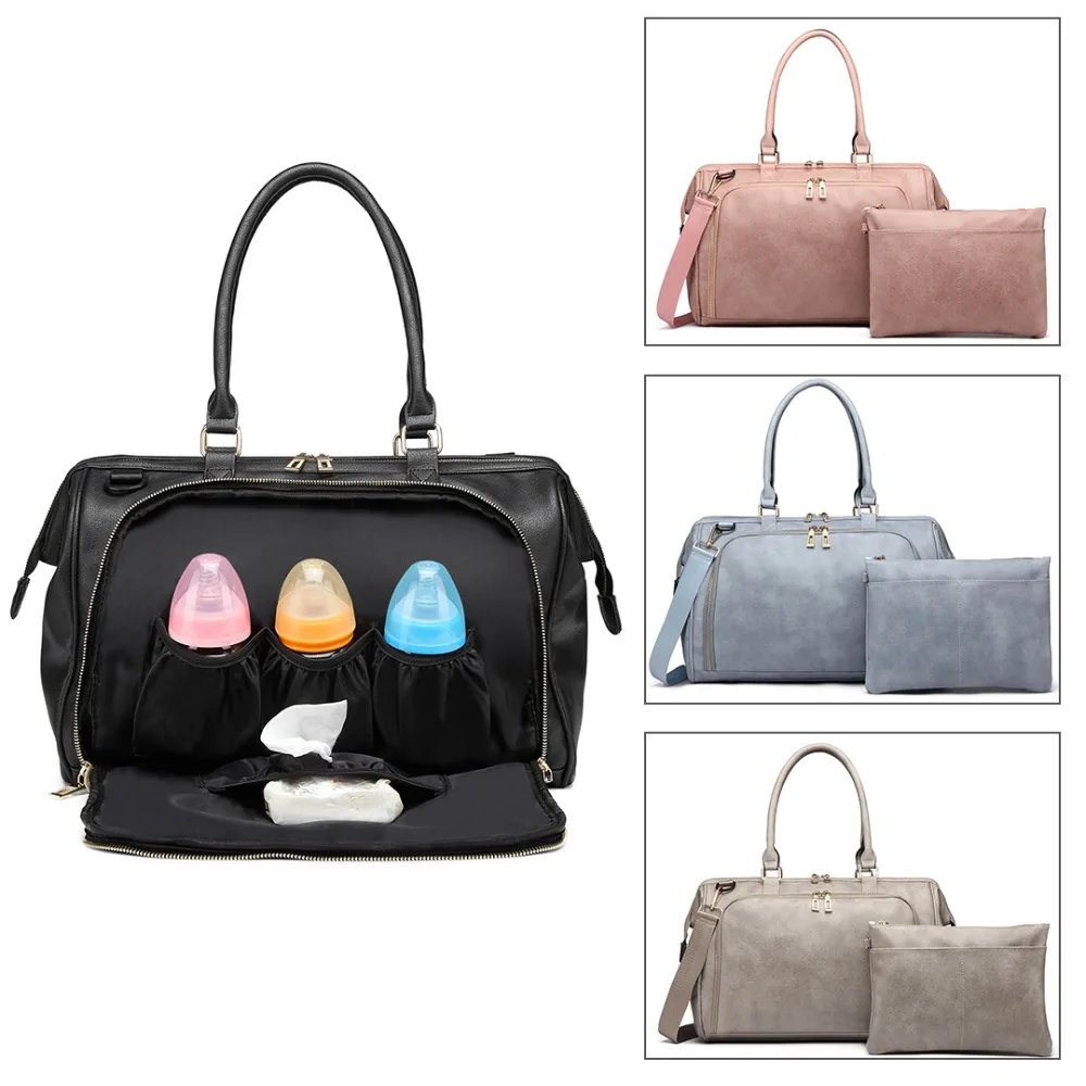 

Miss Lulu 3PCS Baby Changing Bag Diaper Nappy Maternity Handbag PU Leather Tote Large Capacity Nursing Wet Clean Bags YD6863