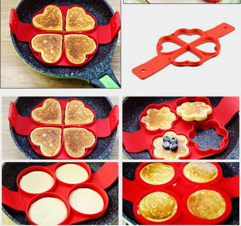 Hotsale Nonstick Silicone Pancake Mold Maker Shaper Heart Round