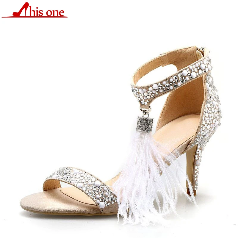 

2019 New summer women sandals glitter crystal sexy high heels Fur open toe fashion gladiator ladies shoes Plus size 35-47