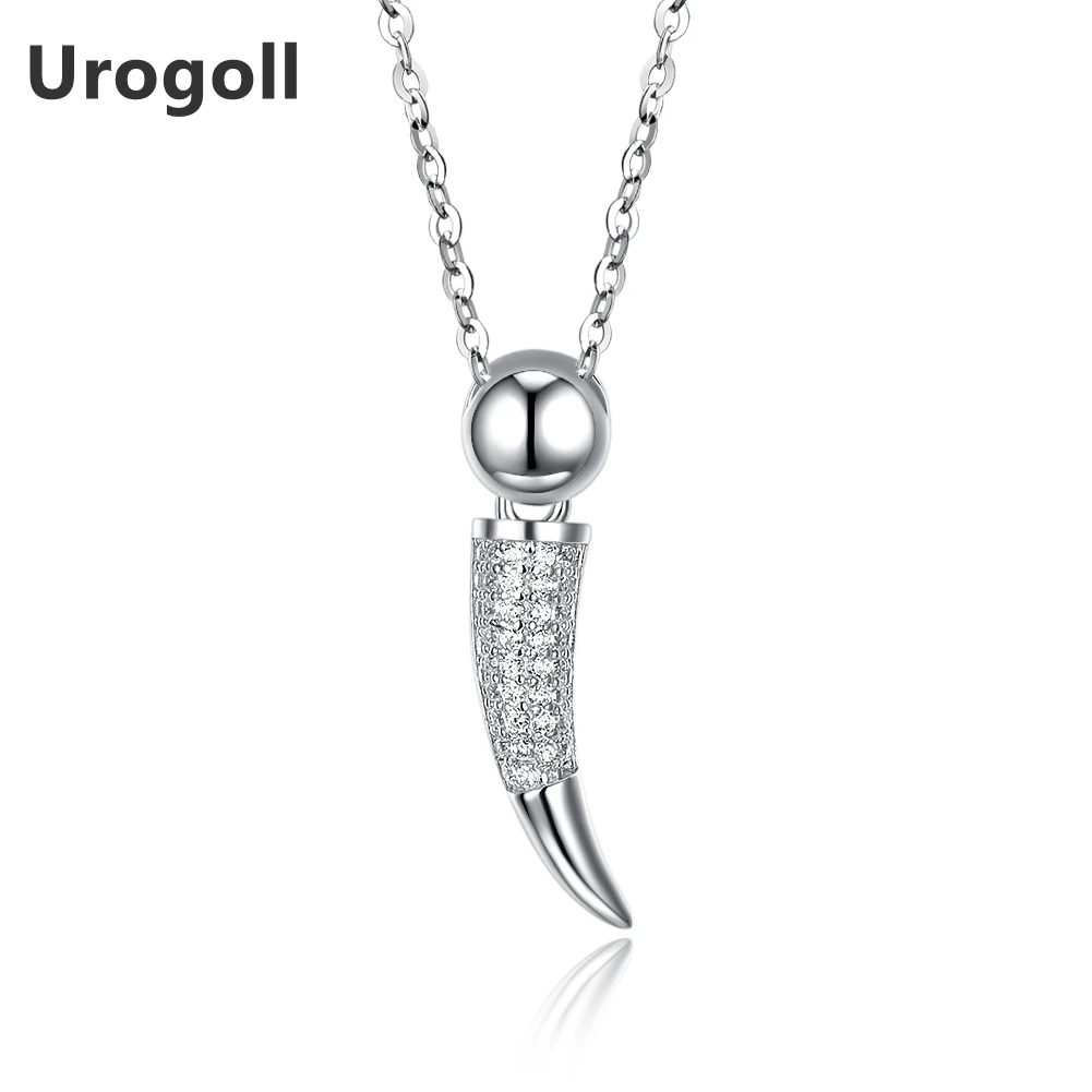 

Genuine 925 Sterling Silver Necklace Luxury Zircon Horn Pendant Necklaces for Women Fine Jewelry Elegant Party Accessories N0057