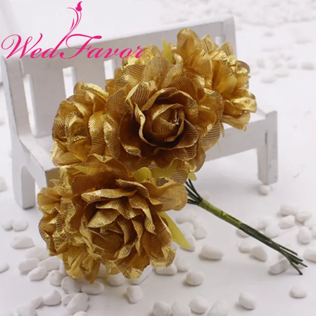 4.5cm Artificial Silk Glitter Rose Flowers For DIY Garland Corsage