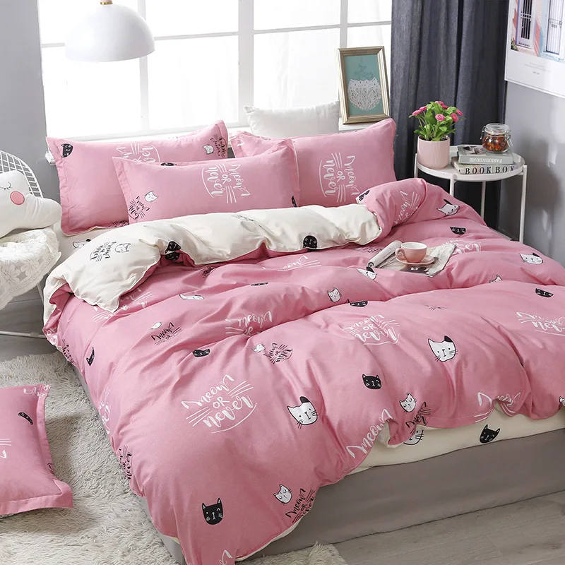 

3/4pcs/Set Cartoon Pink Kids Bedding Set Student Dormitory Bed Linen With Pillowcases Cotton Duvet Cover Set Home Textile