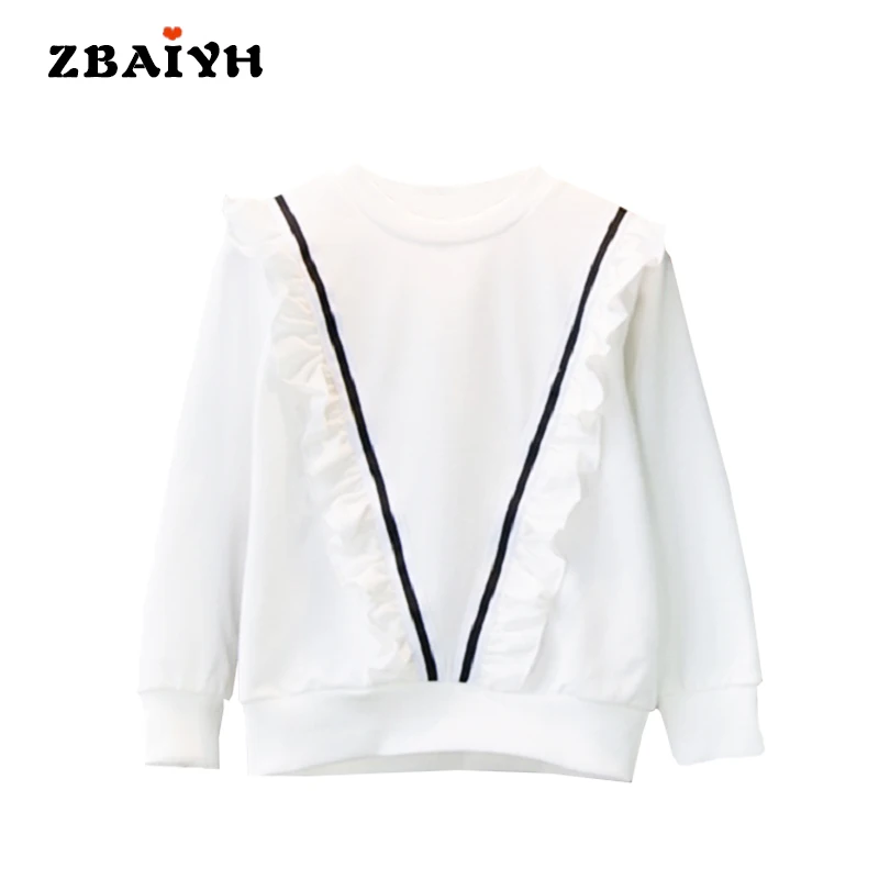 

Kids Sweatshirt V-Stripe decorate Fashion Baby girl chothes T-shirts White O-neck pullover Cotton Long Sleeve Children clothing