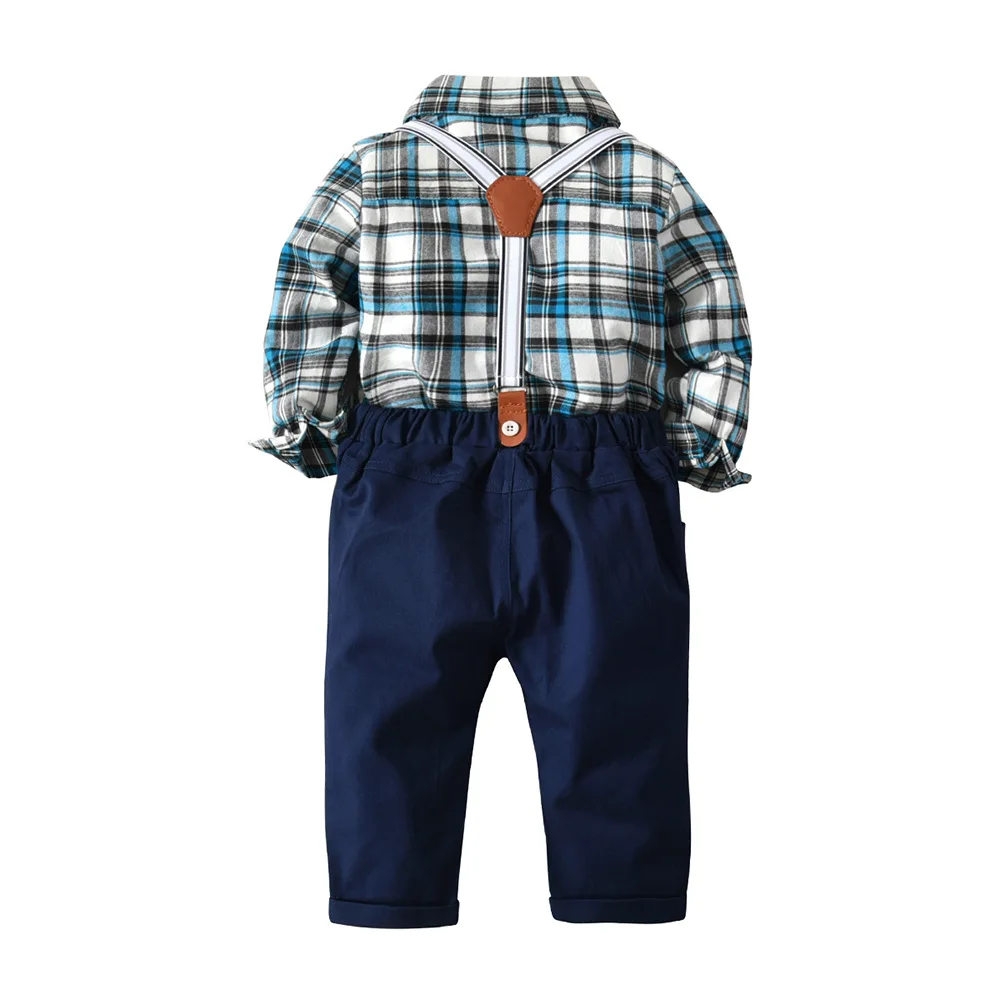 Новинка года, модная одежда для маленьких мальчиков, весенне-Осенняя детская рубашка с длинными рукавами, 2 предмета, комбинезон для младенцев, одежда для маленьких джентльменов на вечеринку