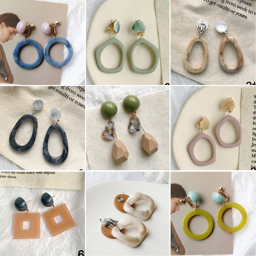 

New Colorful Acrylic Resin Earrings 2019 Women Round Irregular Geometric White Green Color Earing Jewelry