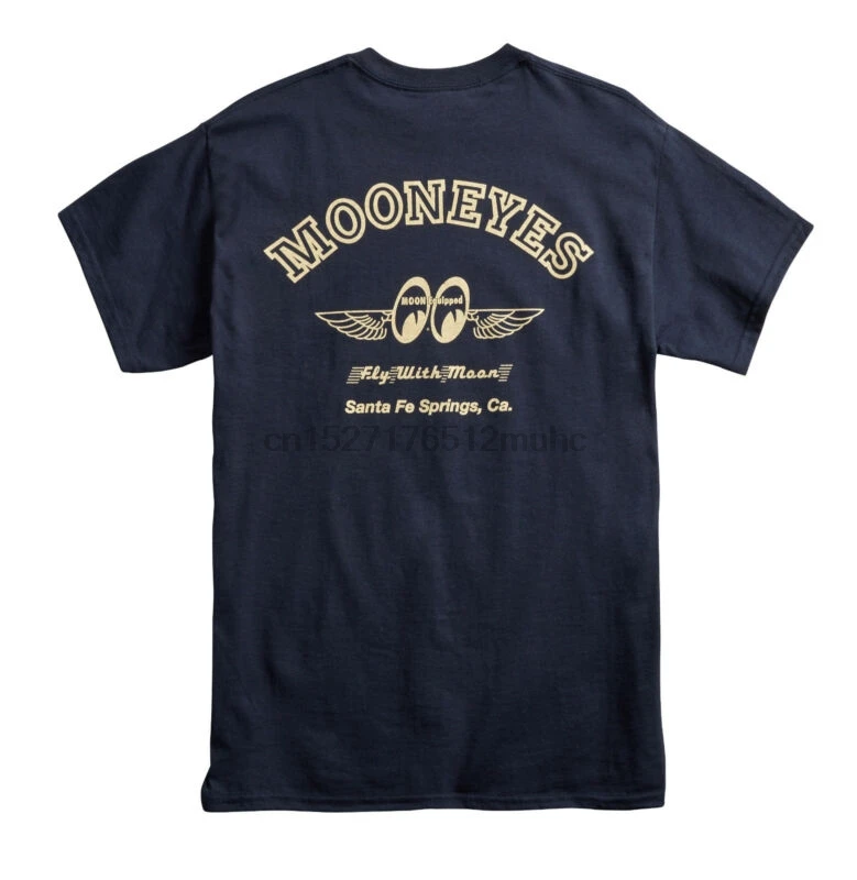 

Men's Mooneyes Moon Equipped Fly with Moon T-Shirt Navy Blue Cotton TM006